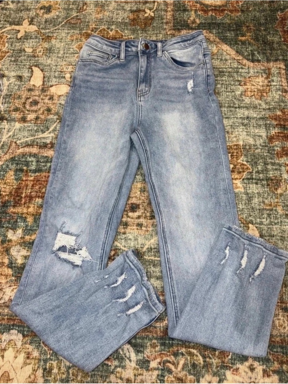 Altar'd State Light Blue Distressed Straight-Leg Jeans